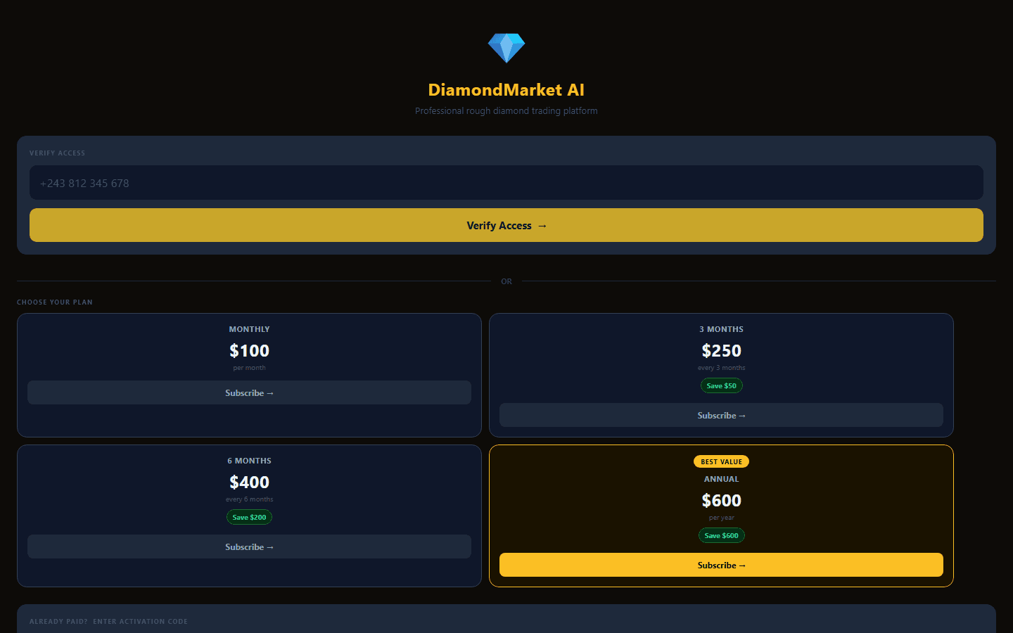 DiamondMarket AI — screenshot